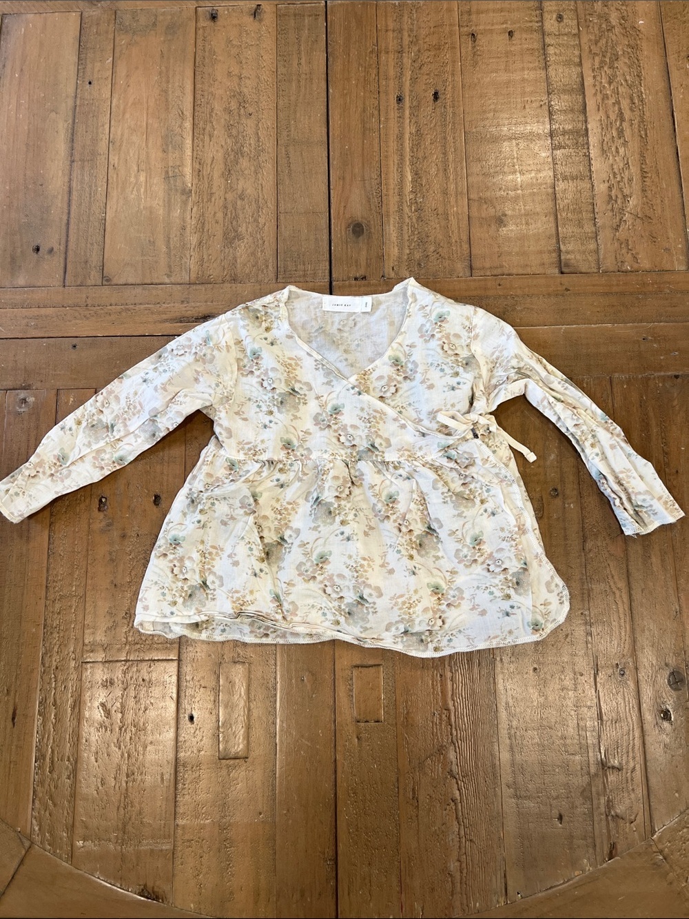 Jamie Kay wrap front v-neck long sleeve muted floral blouse 2T